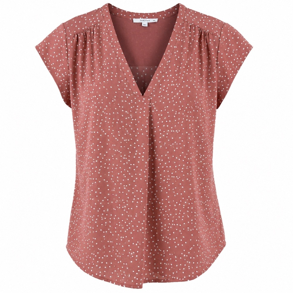 Fun 2 Fun Blouse XXL Polyester Boho Polka Dot Terracotta Rust Office Career